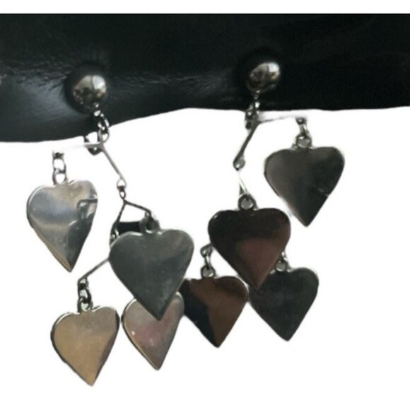 Vintage Heart Earrings Dangle Drop Silver Tone Screw Back - Picture 2 of 2